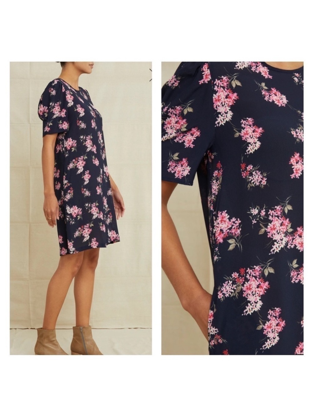NWT Amour Vert Darla Navy Floral Shift Dress